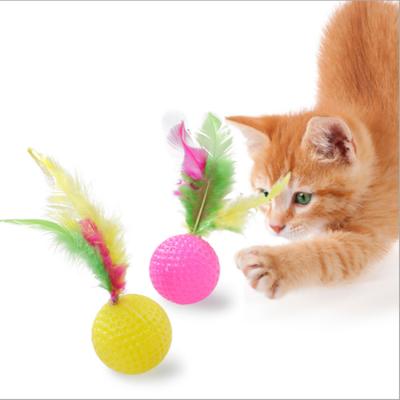 China Viable Sound Production Feather Plastic Molar Pet Cat Toy Puzzle Golf Ball for sale