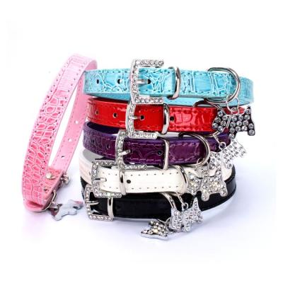 China Durable PU Leather Dog Collar With Crocodile Decoration for sale