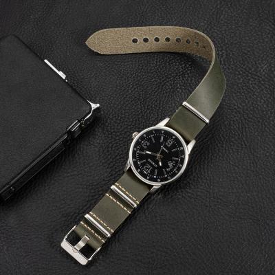 China 20mm 22mm 24mm Custom Pin Buckle Genuine Leather Nato Leather Watch Strap for sale