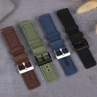 China High Quality Fabric Fast Version 22mm Canvas Watch Band Strap With Stitching Holes for sale