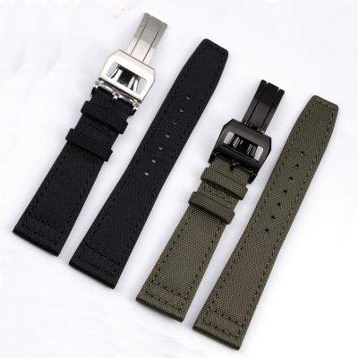 China Fanshion EACHE Cowhide Leather Canvas Watch Strap For Brand Watches With Deployment Buckle 20mm 22mm Green Black Stock for sale