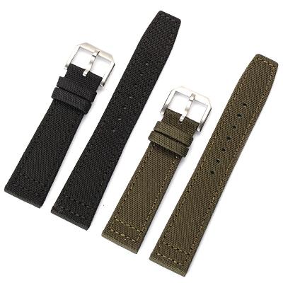 China EACHE 20mm 21mm 22mm Fashion Army Green Canvas Leather Genuine Leather Black Watch Band Straps In Stock for sale