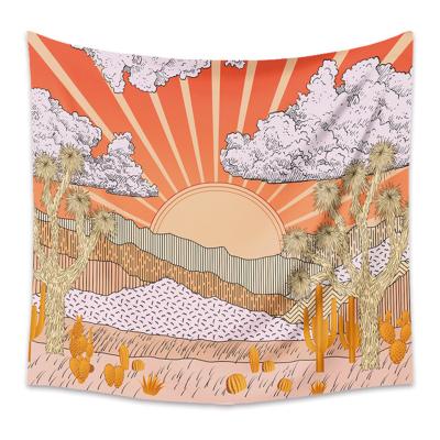 China Light Aesthetic Landscape Tree Tapestry Sun Mountain Cactus Wall Hanging Fabric Gold Psychedelic Tapestries for sale