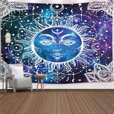 China Light Black Tapestry Mandala Sun Tapestry Psychedelic Sun and Moon Hippie Wall Hanging for sale