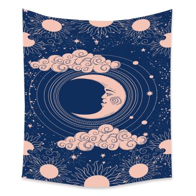 China Minimalist Sun and Moon Tapestry Sky Wall Hanging Flower Hippie Blue Starry Tapestry Cloud Wall Cloth Carpet for sale