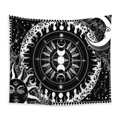 China Minimalist Printed Polyester Sun Tapestry Black And White Sun And Moon Mandala Tapestry for sale