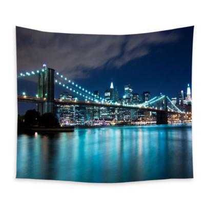 China New York City Decor Bridge Landscape Tapestry Light Wall Hanging Home Night Art Wall Cloth Tapesty for sale