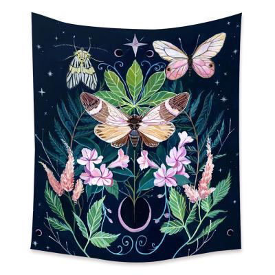 China Psychedelic Moon Flower Butterfly Tapestry Hippie Tapestry Minimalist Bohemian Wall Hanging Home Decor for sale