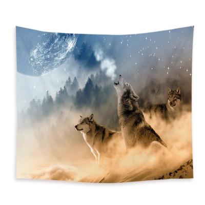 China Wolf And Tiger Polyester Tapestry minimalist animal wall hanging printed psychedelic animal tapestry for sale