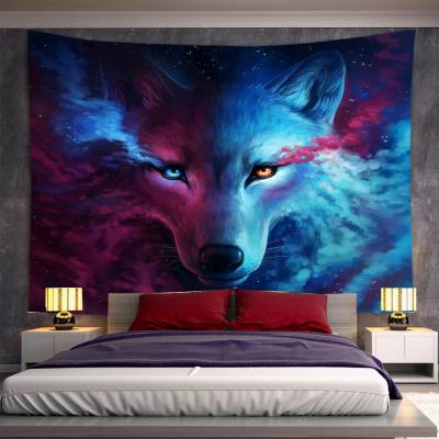 China Light Animal Psychedelic Wall Hanging Tiger Tropical Plant Leaves Wolf Moon Forest Tapestry Tribal Tapestries Backdrop for sale