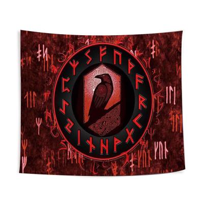 China Viking Raven Meditation Runes Tapestry Psychedelic Flower Sun Skeleton Tapestry Hippie Art Hanging Wall Cloth Home Room Light Decor for sale