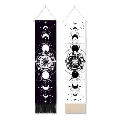 China Minimalist Moon Phase Wall Hanging Tapestries With Tassel Wall Decoration Hanger Black Sun Moon Tapestry for sale