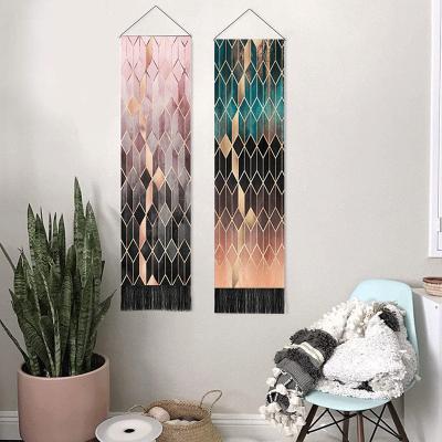 China Minimalist Nordic Black Green Rose Home Decoration Wall Tapestries Leaves Rhombus Geometric Tapestry for sale