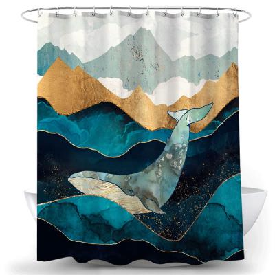 China Japan Viable Mountain Shower Curtain Whale Cartoon Bathroom Curtain 3d Waterproof Shower Curtain for sale