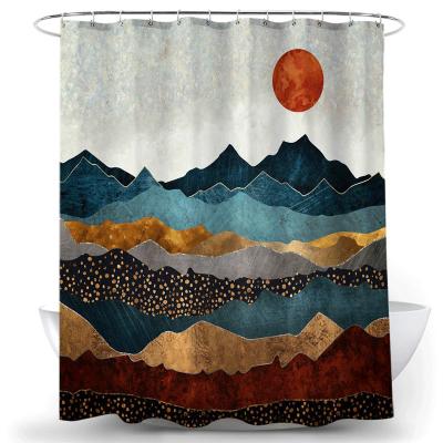 China 3d Printing Polyester Shower Curtain Sustainable Mountain Landscape Bathroom Curtain Waterproof Shower Curtain for sale