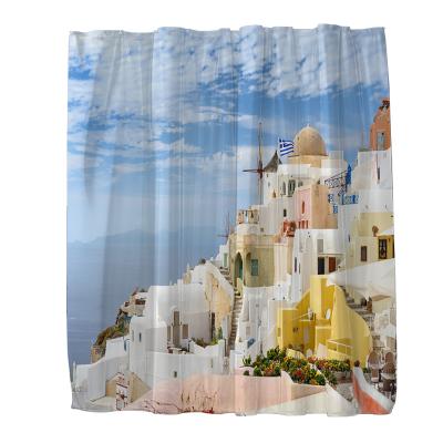 China Aegean Sea Beauty Decor 3D Home Shower Curtain Bathroom Scenery Curtain Polyester Waterproof Bath Screen Durable Shower Curtain for sale