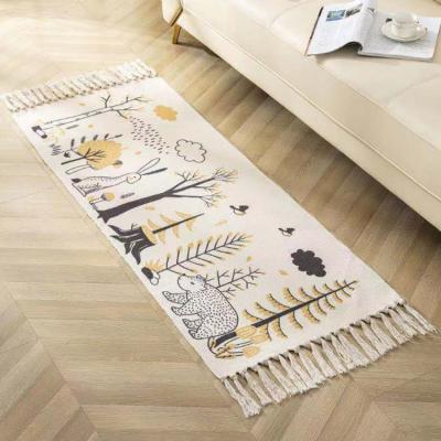 China Washable Fringed Floor Carpet Nordic Minimalist Cotton And Mats Canvas Living Room Coffee Mats Bedroom Bedside Table Rug for sale