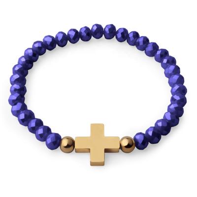 China Stainless Steel Women's Fashion Beaded Blue Glass Beads Fashion Cross Bracelet for sale