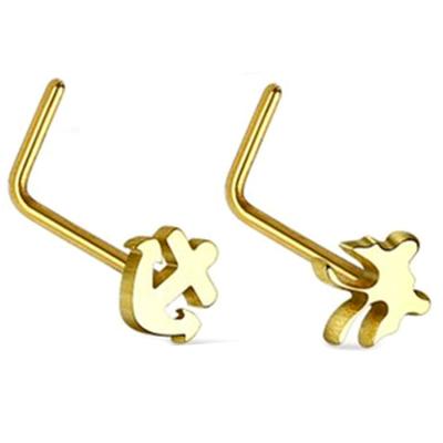 China For Nose Anchor Heart Pattern Nose Ring / L Shaped Surgical Steel Rose Gold Plated Nose Studs for sale