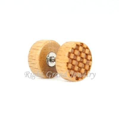 China For Ear Plug Honey Comb Design Natural Wood Fake Earrings For Men for sale