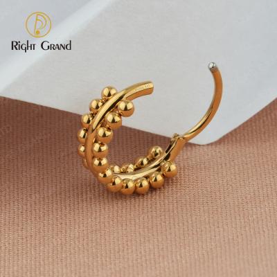 China FASHIONABLE Gold Plated 2 Lines Beads Nose Tragus Ear Piercing Titanium ASTM F136 Body Jewelry for sale