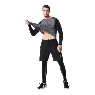 China 3 Piece Breathable In The Gym Set Breathable Muscle Training Top Man Running Short Sleeve Shirt Fitness Workout Wear Set for sale