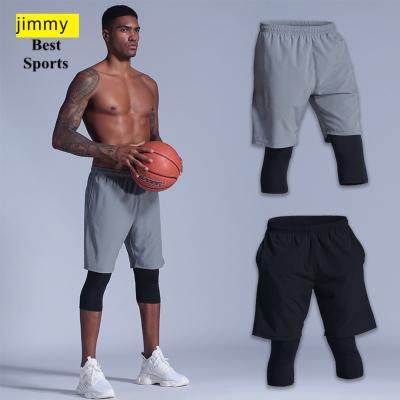 China Men Breathable Sports Gaiters 2 Piece Waistband Double Elastic Laid Knee Fitness Top Sports Casual Shorts Basketball Gym for sale