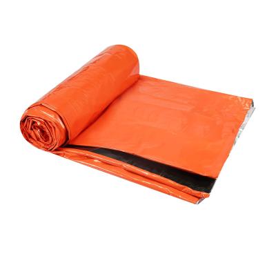 China Stock Shape Heat Orange Color Reflective Mylar Emergency Survival Thermal Sleeping Bag for sale