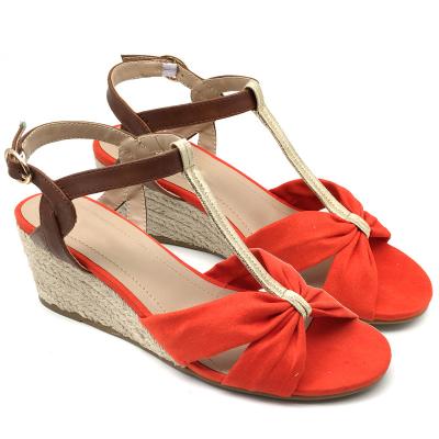 China Fashion Trend Lady Soft Casual Jute Wedge Sandal Shoes for sale