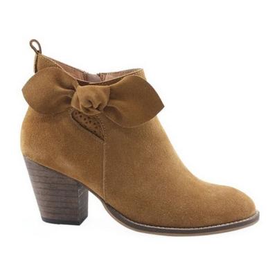 China Other Lady winter causal shoe women bow zipper ankle suede leather camel heel boots for sale