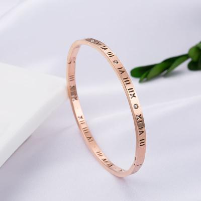 China Crystal Trendy Titanium Bracelets For Women Gold Rose Bangle Bracelet Stainless Steel Bracelets Jewelry Titanium Love Pulseiras for sale