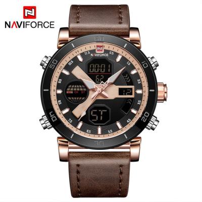 China Naviforce 9132 Auto Fashion Date Water Resistant Digital Brand Sports Watch Dual Display Genuine Leather Multifunctional Watch for sale