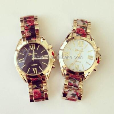 China Fashion Geneva Flower Roman Numerals Custom Logo Alloy Watches Non-Specific Floral Women Man Mk for sale