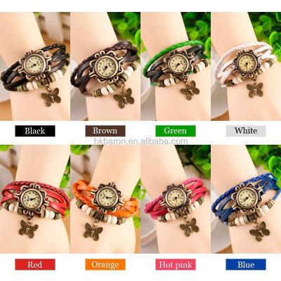 China Non-specific free shipping 2015 original high quality women's vintage genuine leather watches, bracelet wristwatches butterfly tower pendant for sale