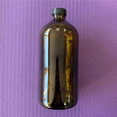 China 32oz 1000ml Boston Round Chemical Air Tight Amber Glass Growler Kombucha Seal Bottles With Poly Phenolic Cone Insert Caps for sale