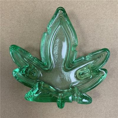 China Smoking Leaf Shaped Green Glass Ashtray For Smokers, Heat Resistant, Dishwasher Safe for sale