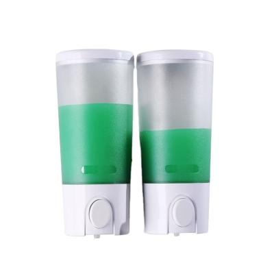 China Wall Mounted Double Soap Dispenser Double Drop Kitchen Transparent Liquid Soap Dispenser for sale