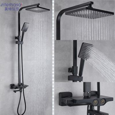 China Thermostatic Faucets OEM Bathtub Faucets Wall Mounted Bathtub Shower Faucet Set Black Brass Thermostatic Faucets Shower Mixer Set Bathroom for sale