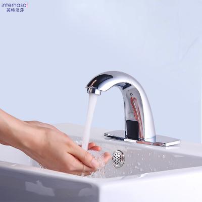 China Sense Faucets Sensor Touchless Automatic Bathroom Sink Faucet Deck Mounted Basin Brass Chrome Infrared Smart Faucet for sale