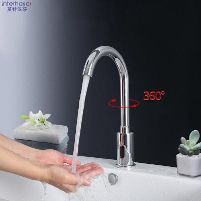 China Touchless Sense Faucets Auto Sensor Faucets For Bathroom Deck Mountedsinks Chrome Hot Cold 360 Angle Rotating Brass Faucet for sale