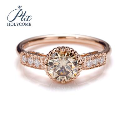 China Holycome environment friendly 14k rose engagement ring adjustable moissanite diamond gold moissaanite letter ring for sale