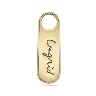 China Custom Letter Engraved Logo Accessories Gold Metal Zinc Alloy Charm Pendant For Clothes for sale