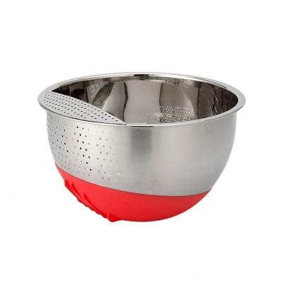 China Sustainable Kitchen Rice Blanching Bowl Stainless Steel Colander Sieve Rice Colander For Vegetable/Fruit With Perforated Side Drip Tray for sale