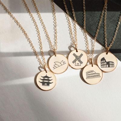 China eManco Custom Different Country Buildings Pendants Necklace Women 14k Environment Friendly Gold Plated 316L Stainless Steel Necklace Fashion Jewelry for sale