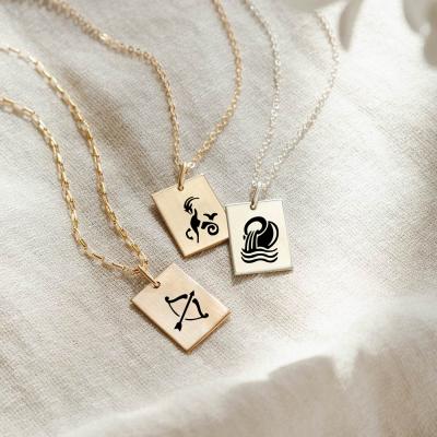 China eManco 12 Square Star Sign Environmental Friendly Zodiac Celestial Pendant Necklace Gold Plated Stainless Steel Jewelry Women Gifts for sale