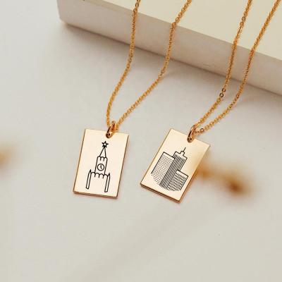 China Big Ben Eiffel Tower Gold Necklace Travel eManco Necklace Souvenir Pendant Jewelry 316L Stainless Steel Environmental Friendly Squares For Women Gifts for sale