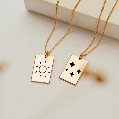 China eManco Stylish Time Necklace Environmentally Friendly Engrave Star Moon Charm Gold Necklace Snow Scarf Square Women Jewelry Pendant Minimalist Gifts for sale