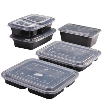 China Sustainable Catering Microwavable Plastic Disposable, 3 Compartment Bento Food Storage Lunch Boxes / Meal Prep Containers for sale