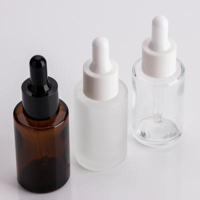 China Personal Care 20ml 30ml 50ml 100ml Essential Oil Serum Flat Shoulder Frosted Clear Glass Dropper Bottle With Pipette for sale