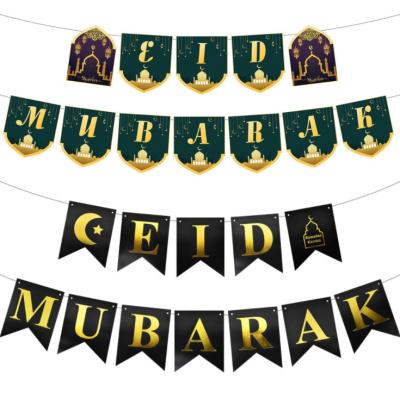 China Other Activities Eid Mubarak Card Banner Glitter Decorations Lamp Letters Paper Hanging Ramadan Sign Gold Decoration Black Flags Blue Word for sale